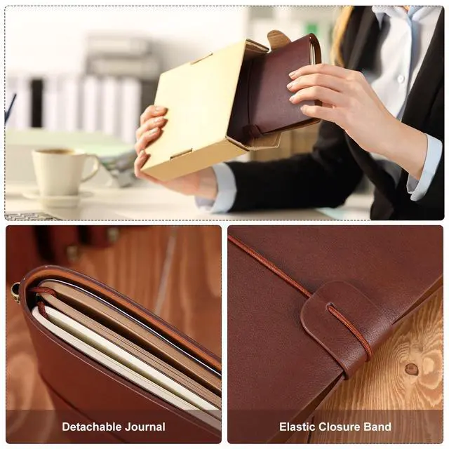 Alt view image 5 of 7 - 12 Pcs Employee Appreciation Gifts Bulk PU Leather Journal Notebook Personalized DIY Engraved Leather Notebooks Vintage Refillable Travel Journal for Coworker Staff Team(Brown)