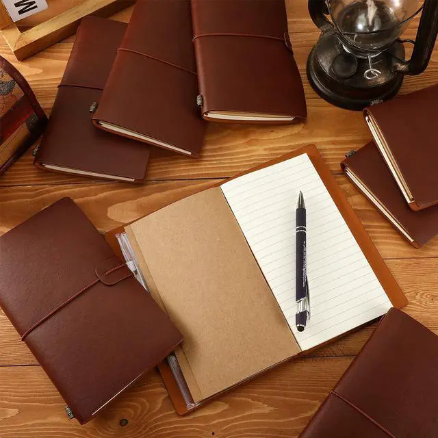 Alt view image 7 of 7 - 12 Pcs Employee Appreciation Gifts Bulk PU Leather Journal Notebook Personalized DIY Engraved Leather Notebooks Vintage Refillable Travel Journal for Coworker Staff Team(Brown)