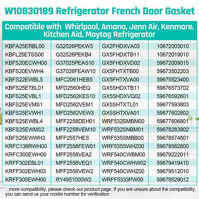 Alt view image 6 of 7 - Upgraded W10830189 Refrigerator Door Gasket Replacement Compatible with Whirlpool Ken-more Refrigerator W10137006, W10163894 Refrigerator Fresh Food Door Gasket Seal for Kitchen-Aid Fridge Seal Part
