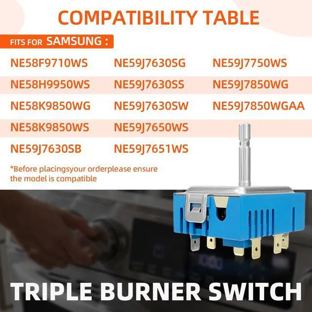 Alt view image 2 of 7 - NE58F9710WS NE59J7630SS NE59J7630SG Triple Burner Switch Fit for Samsung | Stove NE58K9850WG NE58K9850WS NE59J7630SB NE59J7651WS NE58H9950WS NE59J7850WG NE59J7630SW NE59J7650WS NE59J7750WS