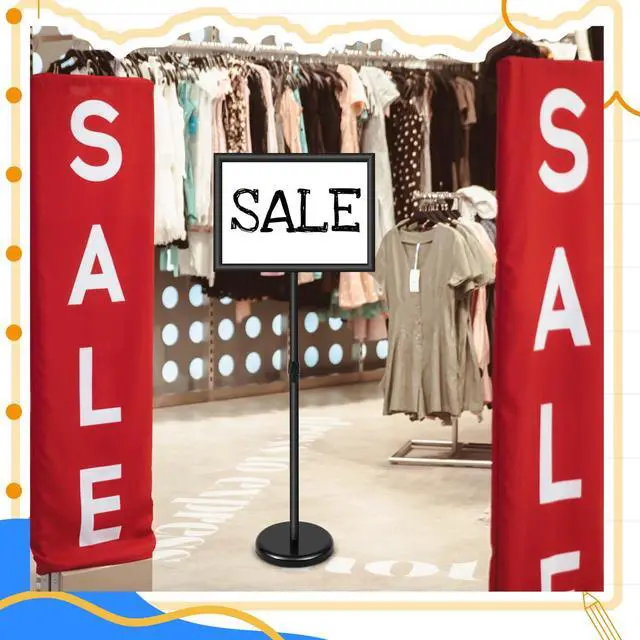 Alt view image 4 of 6 - 2 Pack 12.87 x 17.72 Inch Adjustable Pedestal Floor Stand Sign Holder with Adhesive Whiteboard Sticker and Dry Erase Whiteboard Pen Rotation Outdoor Indoor Standing Display Sign Holder
