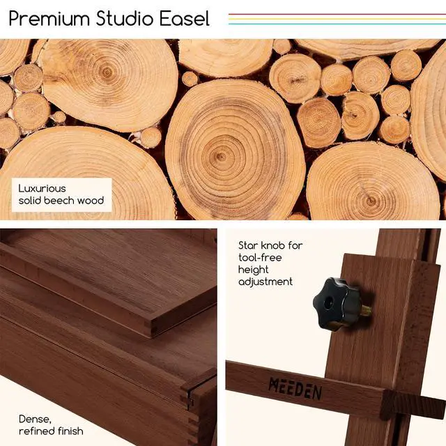 Alt view image 4 of 7 - Painting Easel with Storage: H-Frame Beech Wood Art Easel for Adults, Artists, Students, Beginners - Adjustable 50"-80" H, Holds Canvas Up to 47 Inches