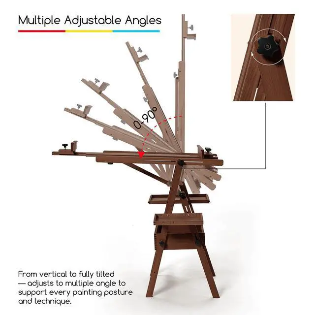 Alt view image 3 of 7 - Painting Easel with Storage: H-Frame Beech Wood Art Easel for Adults, Artists, Students, Beginners - Adjustable 50"-80" H, Holds Canvas Up to 47 Inches