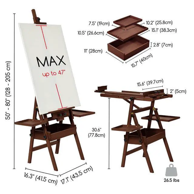 Alt view image 2 of 7 - Painting Easel with Storage: H-Frame Beech Wood Art Easel for Adults, Artists, Students, Beginners - Adjustable 50"-80" H, Holds Canvas Up to 47 Inches