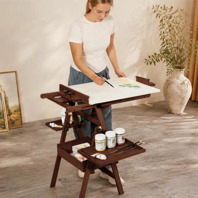 Alt view image 7 of 7 - Painting Easel with Storage: H-Frame Beech Wood Art Easel for Adults, Artists, Students, Beginners - Adjustable 50"-80" H, Holds Canvas Up to 47 Inches