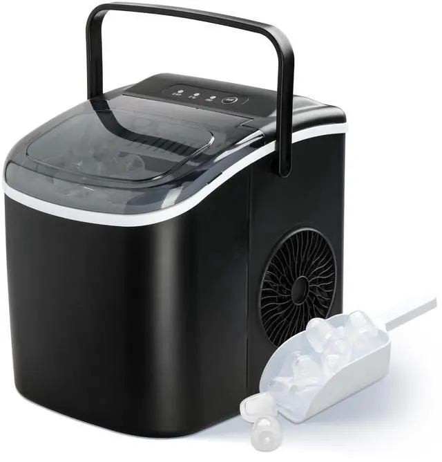 Main image of Countertop Ice Maker with Ice Spoon and Basket, 26lbs Ice Per Day, 6 Mins 9 Bullet Ice, Self-Cleaning, Efficient for Camping, Kitchen, Office, Black