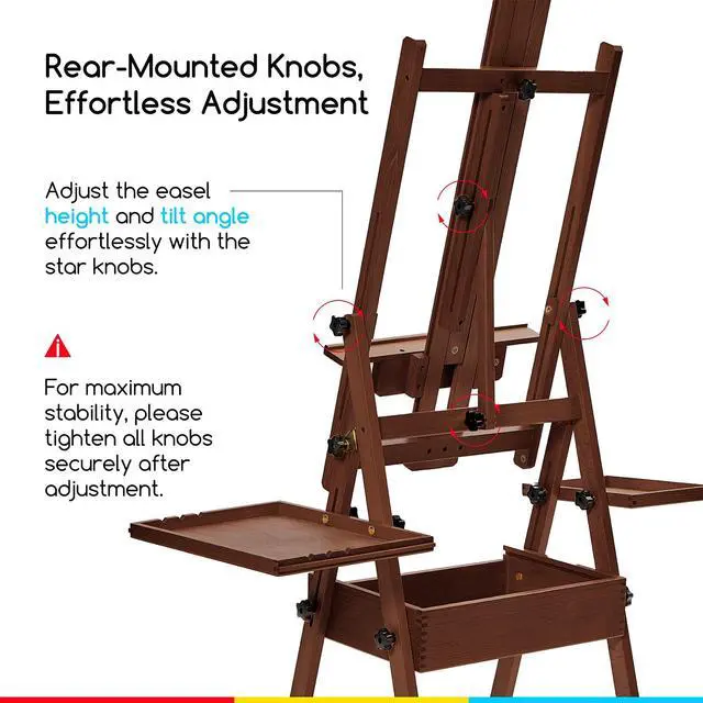 Alt view image 6 of 7 - Painting Easel with Storage: H-Frame Beech Wood Art Easel for Adults, Artists, Students, Beginners - Adjustable 50"-80" H, Holds Canvas Up to 47 Inches