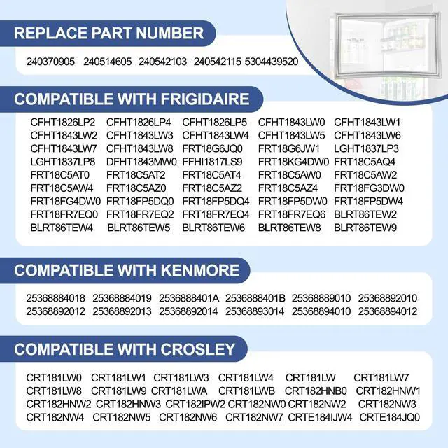 Alt view image 3 of 6 - 241872503 Refrigerator Door Gasket, Door Gasket Refrigerator Replacement | Compatible with Kenmore,Crosley, Door Gasket Freezer, Replaces 240370905, 240514605, 240542103