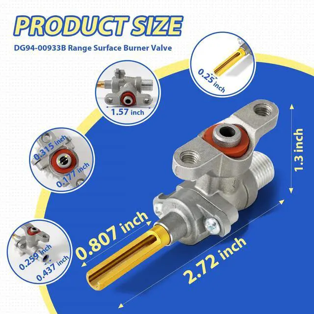 Alt view image 3 of 7 - Upgraded DG94-00933B DG94-00933A Range Surface Burner Valve Rear Compatible with Samsung NX583G0VBSR NX58F5700WS NX58R5601SS NX58T5601SS, 12000 BTU Range/Stove/Oven Surface Burner Valve