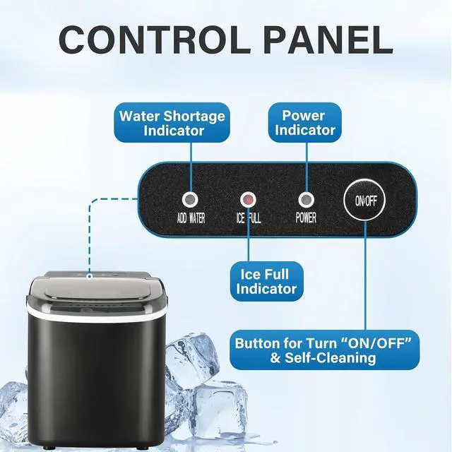 Alt view image 5 of 6 - Countertop Ice Maker with Ice Spoon and Basket, 26lbs Ice Per Day, 6 Mins 9 Bullet Ice, Self-Cleaning, Efficient for Camping, Kitchen, Office, Black
