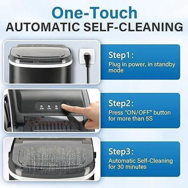Alt view image 6 of 6 - Countertop Ice Maker with Ice Spoon and Basket, 26lbs Ice Per Day, 6 Mins 9 Bullet Ice, Self-Cleaning, Efficient for Camping, Kitchen, Office, Black