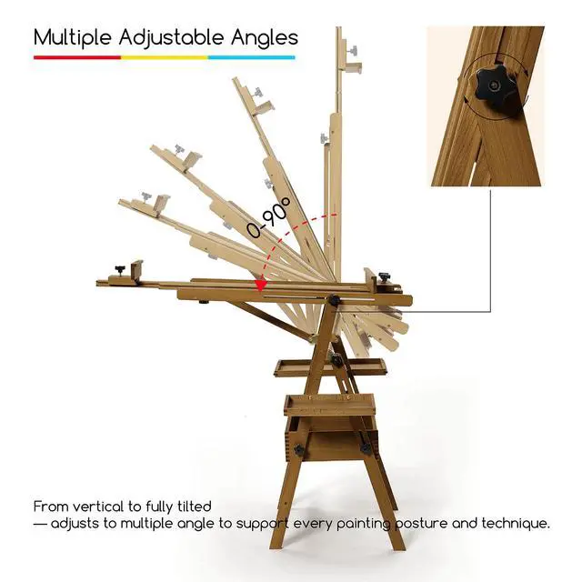 Alt view image 3 of 7 - Painting Easel with Storage: H-Frame Beech Wood Art Easel for Adults, Artists, Students, Beginners - Adjustable 50"-80" H, Holds Canvas Up to 47 Inches