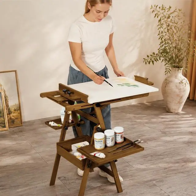 Alt view image 7 of 7 - Painting Easel with Storage: H-Frame Beech Wood Art Easel for Adults, Artists, Students, Beginners - Adjustable 50"-80" H, Holds Canvas Up to 47 Inches