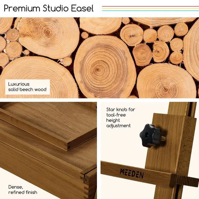 Alt view image 4 of 7 - Painting Easel with Storage: H-Frame Beech Wood Art Easel for Adults, Artists, Students, Beginners - Adjustable 50"-80" H, Holds Canvas Up to 47 Inches