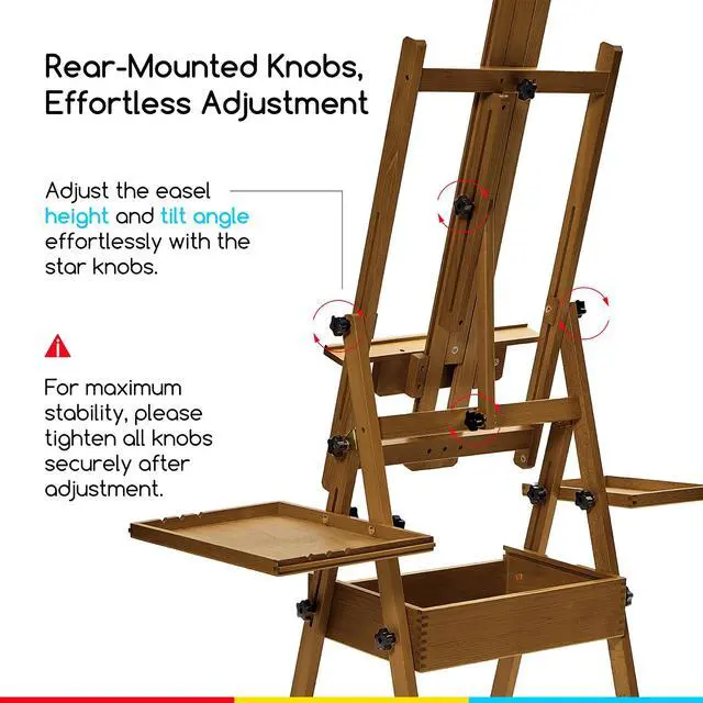 Alt view image 6 of 7 - Painting Easel with Storage: H-Frame Beech Wood Art Easel for Adults, Artists, Students, Beginners - Adjustable 50"-80" H, Holds Canvas Up to 47 Inches