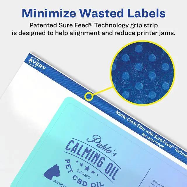 Alt view image 4 of 7 - Matte Clear Rectangle Labels, Sure Feed Technology, 3" x 5", 300 Matte Clear Labels, Print-to-The-Edge, Laser/Inkjet Printable
