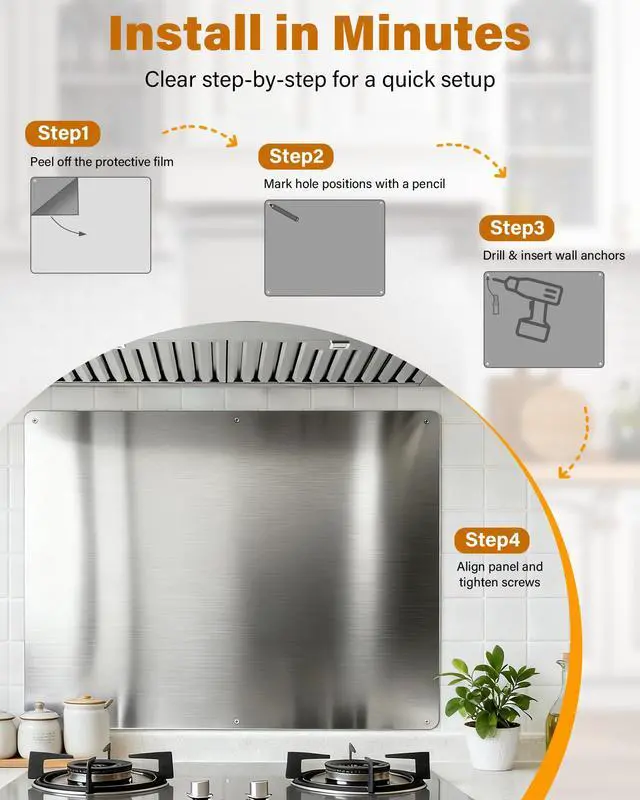 Alt view image 4 of 7 - 24 x 30 In Stainless Steel Backsplash - Kitchen Wall Splash Guard Behind Stove, Easy Clean and Installation