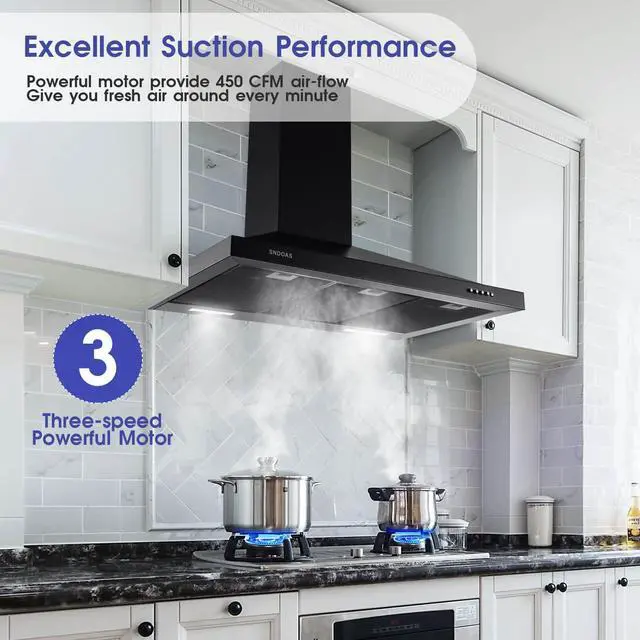 Alt view image 4 of 6 - Black Range Hood 36 inches,Stainless Steel Wall Mount Range Hood Black,Kitchen Hood Vent with Ducted/Ductless Convertible,Hood Vents for Kitchen,Ductless Range Hood,Vent Hood 36 inch