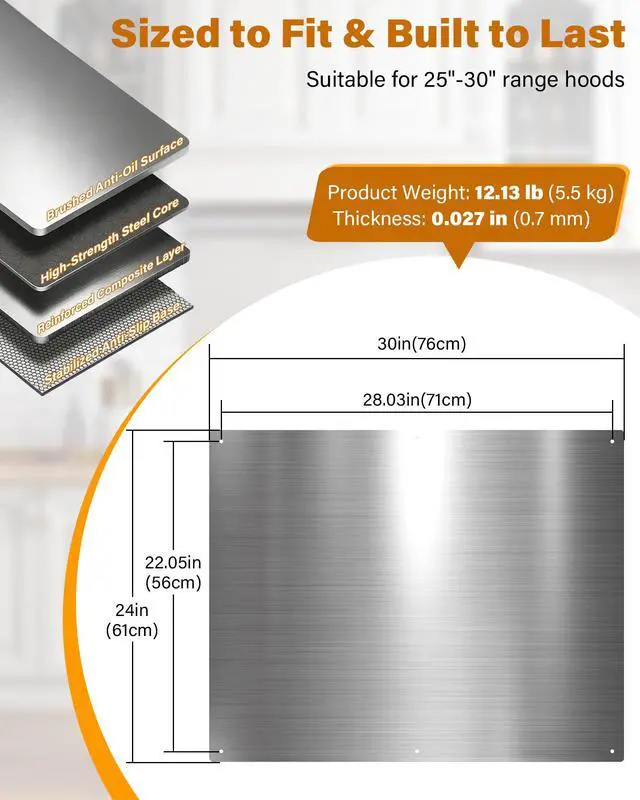 Alt view image 3 of 7 - 24 x 30 In Stainless Steel Backsplash - Kitchen Wall Splash Guard Behind Stove, Easy Clean and Installation