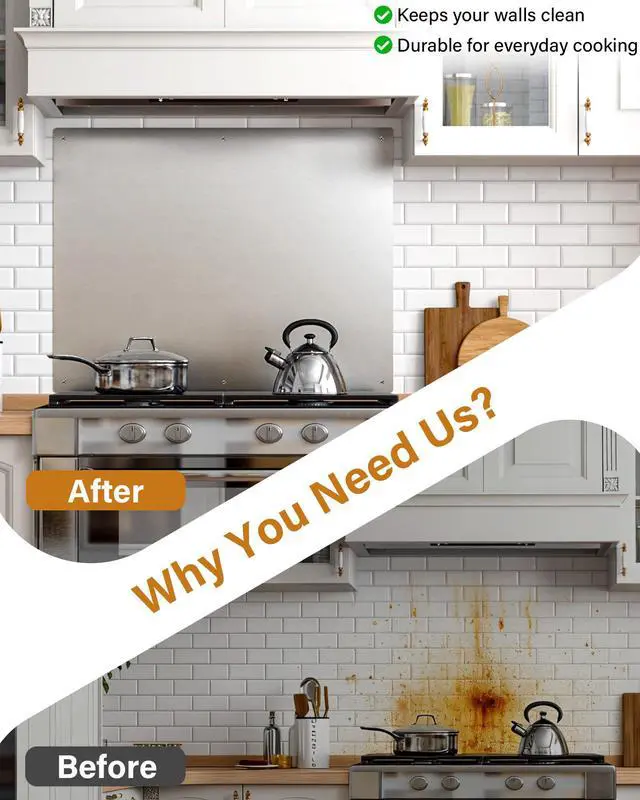 Alt view image 6 of 7 - 24 x 30 In Stainless Steel Backsplash - Kitchen Wall Splash Guard Behind Stove, Easy Clean and Installation