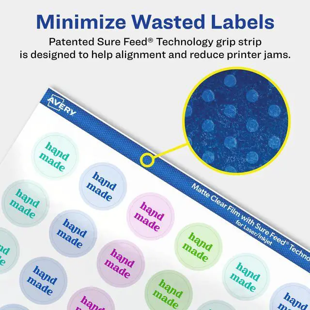 Alt view image 4 of 7 - ® Matte Clear Round Labels, Sure Feed® Technology, 0.75" Diameter, 8,000 Matte Clear Labels, Print-to-The-Edge, Laser/Inkjet Printable