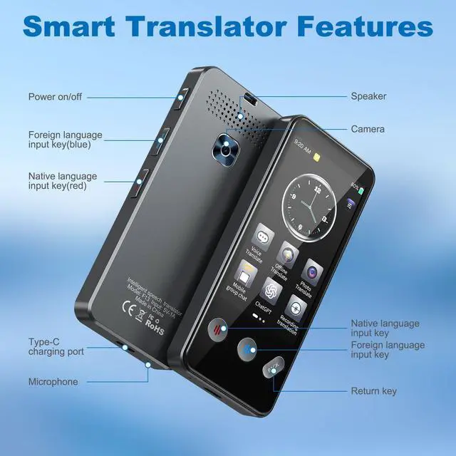 Alt view image 6 of 7 - Language Translator Device No WiFi Needed, Instant Two-Way Translator Device for All Languages, 139+ Languages High Accuracy Real-Time Translation Device with Online Offline Photo for Travel, Business
