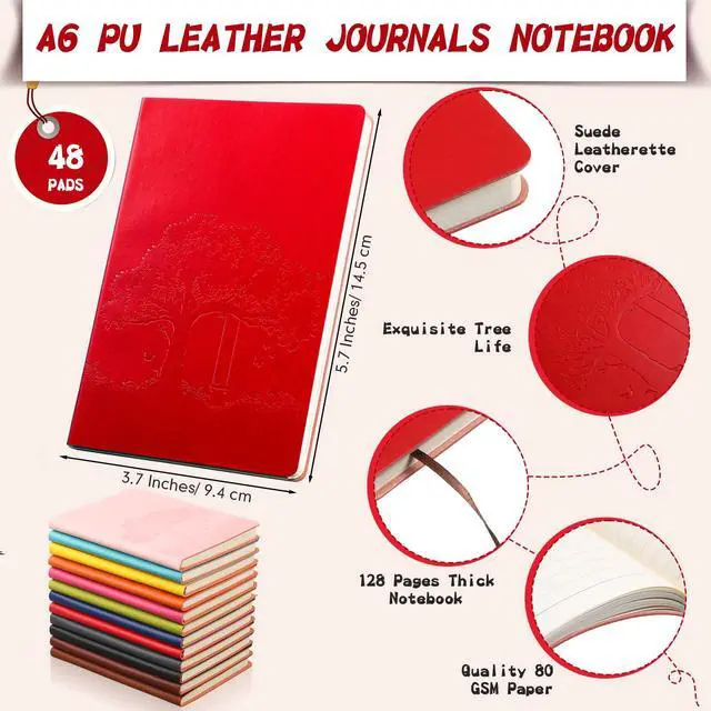 Alt view image 2 of 7 - 48 Pcs Pu Leather Journals Notebook Bulk Colorful Tree Life Lined Journal Notebook Soft Pu Leather Cover Ruled Writing Notebook for Writing School Office Home 128 Pages (3.7 x 5.7 Inch)