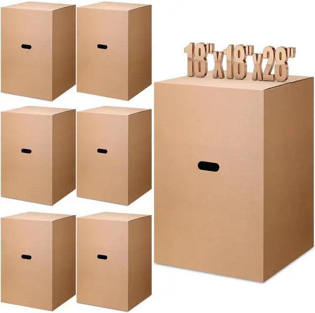 Main image of 6 Pack Large Moving Boxes with Handles 18 x 18 x 28 Inches Kitchen Corrugated Moving Boxes Double Wall Heavy Duty Cardboard Packing Box for Packing Shipping Mailing Garage Storage