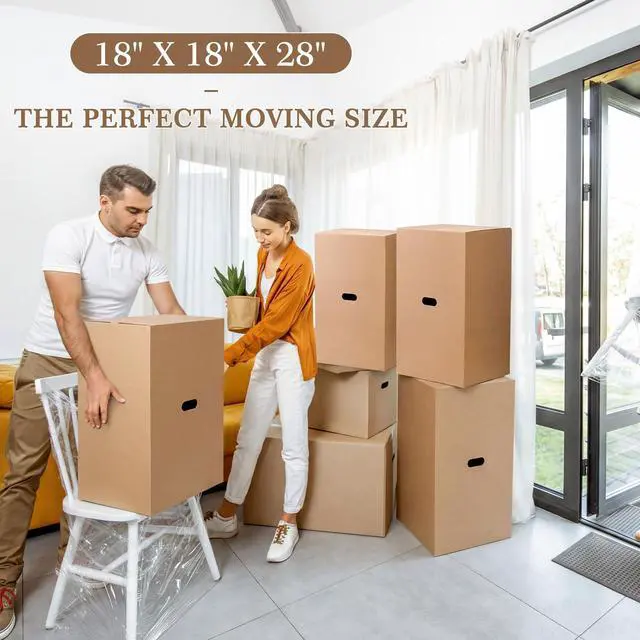 Alt view image 5 of 7 - 6 Pack Large Moving Boxes with Handles 18 x 18 x 28 Inches Kitchen Corrugated Moving Boxes Double Wall Heavy Duty Cardboard Packing Box for Packing Shipping Mailing Garage Storage