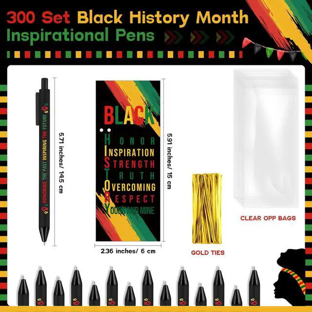 Alt view image 2 of 6 - 300 Sets Juneteenth Gifts Inspirational Ballpoint Pens and Bookmarks Bulk Black History Party Favors Decorations for African American Freedom Day