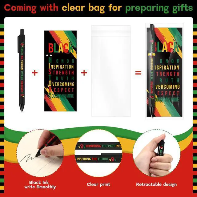 Alt view image 3 of 6 - 300 Sets Juneteenth Gifts Inspirational Ballpoint Pens and Bookmarks Bulk Black History Party Favors Decorations for African American Freedom Day