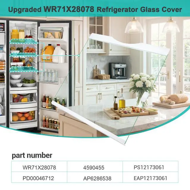 Alt view image 4 of 7 - WR71X28078 Slideout Glass Shelf Compatible With GE GSE25GGPFCWW GSE23GGPFCWW etc. Refrigerator, WR71X28078 Refrigerator Fresh Food Upper Glass Shelf Replace PD00046712 AP6286538 PS12173061 EAP12173061