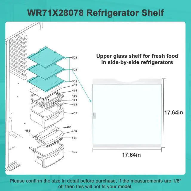 Alt view image 2 of 7 - WR71X28078 Slideout Glass Shelf Compatible With GE GSE25GGPFCWW GSE23GGPFCWW etc. Refrigerator, WR71X28078 Refrigerator Fresh Food Upper Glass Shelf Replace PD00046712 AP6286538 PS12173061 EAP12173061