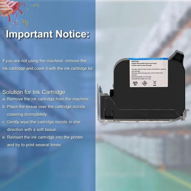 Alt view image 3 of 5 - Handheld Inkjet Printer Cartridge 12.7mm 42ML Quick Drying Ink | Handheld Inkjet Printer Cartridge, 42ML Black Fast Dry Ink, 0.5inch/12.7mm Print Height, Replacement Ink for Date Logo Coding