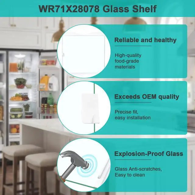 Alt view image 5 of 7 - WR71X28078 Slideout Glass Shelf Compatible With GE GSE25GGPFCWW GSE23GGPFCWW etc. Refrigerator, WR71X28078 Refrigerator Fresh Food Upper Glass Shelf Replace PD00046712 AP6286538 PS12173061 EAP12173061