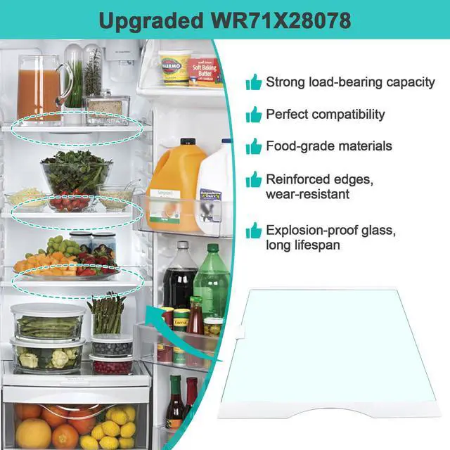 Alt view image 6 of 7 - WR71X28078 Slideout Glass Shelf Compatible With GE GSE25GGPFCWW GSE23GGPFCWW etc. Refrigerator, WR71X28078 Refrigerator Fresh Food Upper Glass Shelf Replace PD00046712 AP6286538 PS12173061 EAP12173061