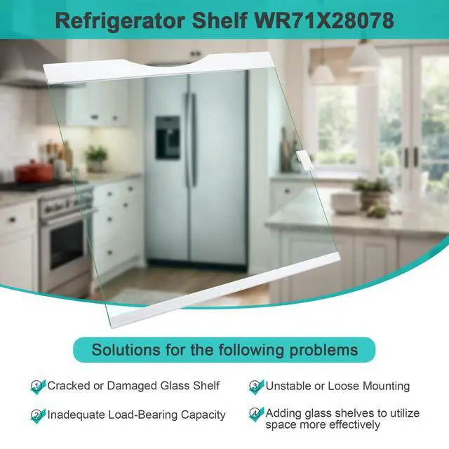 Alt view image 7 of 7 - WR71X28078 Slideout Glass Shelf Compatible With GE GSE25GGPFCWW GSE23GGPFCWW etc. Refrigerator, WR71X28078 Refrigerator Fresh Food Upper Glass Shelf Replace PD00046712 AP6286538 PS12173061 EAP12173061