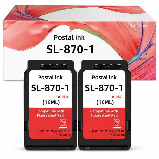 Main image of SL-870-1 Fluorescent Red Postage Ink Cartridge 2-Pack (16ml Each), Compatible Replacement for PB SendPro Mailstation Postage Meter CSD1