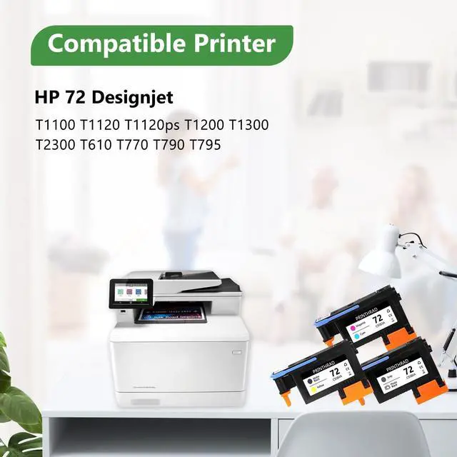 Alt view image 2 of 7 - 72 Printhead with New Updated Chips Compatible for HP Printers T610 T620 T770 T790 T1100 T1120 T1200 T1300 T2300 Printer 3 Packs (Gray/Photo Black, Cyan/Magenta, Matte Black/Yellow)