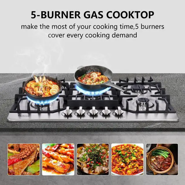 Alt view image 6 of 7 - Gas Cooktop 30 Inch, Stainless Steel 5 Burners Built-in Stovetop Propane/Natural Gas Convertible Stove Top Dual Fuel Cooktop