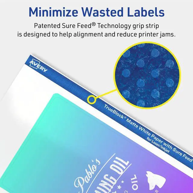 Alt view image 4 of 7 - TrueBlock Matte White Rectangle Labels, Sure Feed Technology, 3" x 6", 300 Matte White Labels, Print-to-The-Edge, Laser/Inkjet Printable, Great for Packaging and Product Merchandising