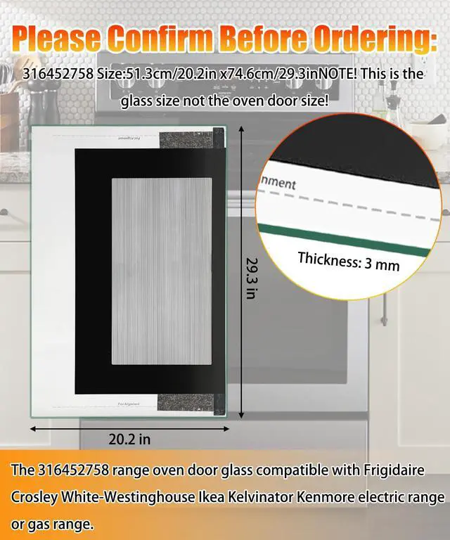 Alt view image 3 of 6 - 316452758 Range Outer Oven Outer Door Glass | Fits for Frigidaire Crosley Kenmore Range Door Glass,Replaces Part Number:316452719 4583012 AP6284729 PS12175974 EAP12175974