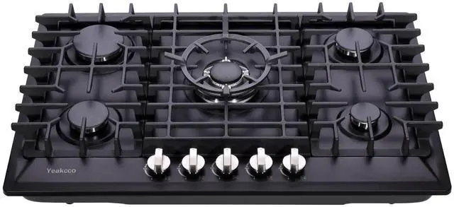 Alt view image 2 of 7 - 30 Inch Gas Cooktop, Built-in 5 Burners Stainless Steel Stove Top Propane/Natural Gas Convertible Dual Fuel Cooktop (Black)