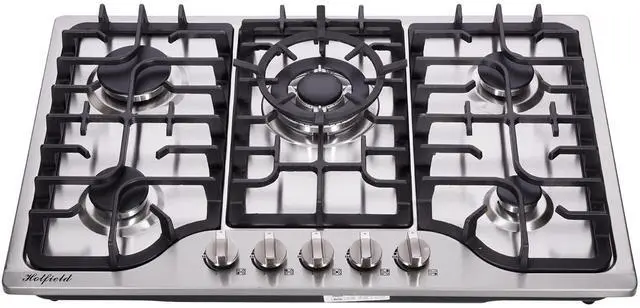 Main image of 30 Inch Gas Cooktop Stainless Steel 5 Burners Stovetop Dual Fuel Gas Hob NG/LPG Convertible Gas Cooktop HF57042 Stainless Steel