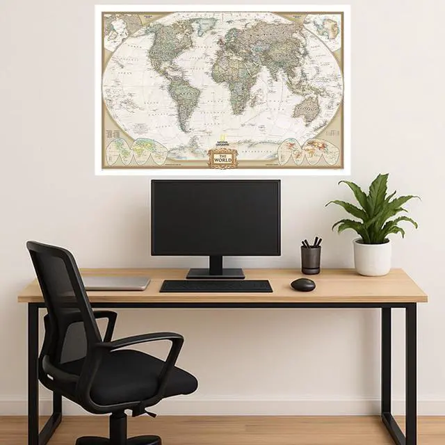 Alt view image 2 of 3 - World Executive Wall Map - Antique Style - 73 x 48 inches - Extra Large - Art Quality Print