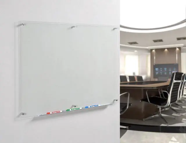 Alt view image 5 of 7 - Clear Glass Dry-Erase Board Set - 4' x 3' - Includes Hardware & Marker Tray (Non-Magnetic)