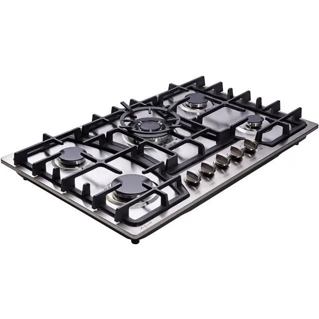 Alt view image 2 of 6 - 30 Inch Gas Cooktop Stainless Steel 5 Burners Stovetop Dual Fuel Gas Hob NG/LPG Convertible Gas Cooktop HF57013 Stainless Steel