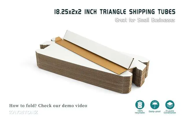 Alt view image 3 of 7 - Triangle Mailing Tube, 18.25x2x2 inch Cardboard Box, 50-Pack | 18 inch Triangular Long Box for Shipping, Storage, Posters, Blueprints, Artwork, Crafts, Art Holder, White