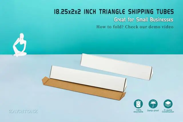 Alt view image 4 of 7 - Triangle Mailing Tube, 18.25x2x2 inch Cardboard Box, 50-Pack | 18 inch Triangular Long Box for Shipping, Storage, Posters, Blueprints, Artwork, Crafts, Art Holder, White
