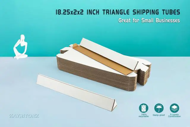 Alt view image 6 of 7 - Triangle Mailing Tube, 18.25x2x2 inch Cardboard Box, 50-Pack | 18 inch Triangular Long Box for Shipping, Storage, Posters, Blueprints, Artwork, Crafts, Art Holder, White